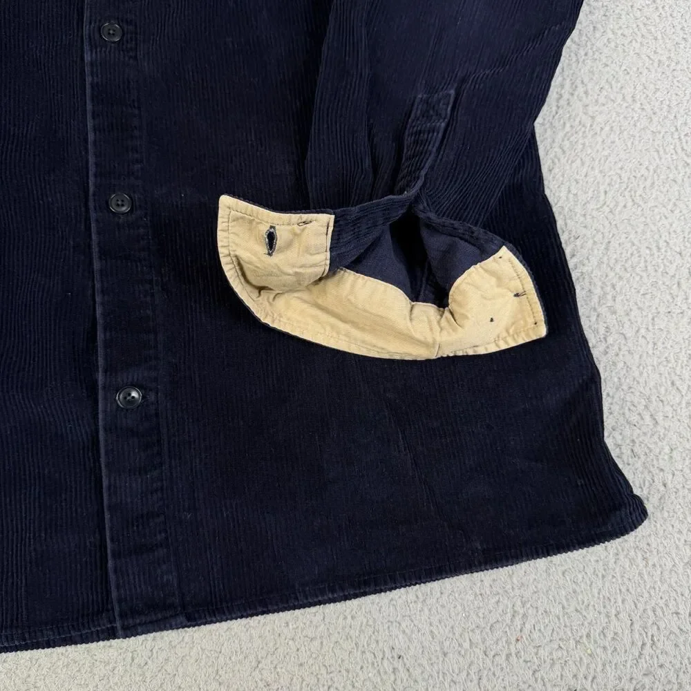 BANANA REPUBLIC Corduroy Shirt Mens XLT Blue Wide Whale Button Organic Cotton